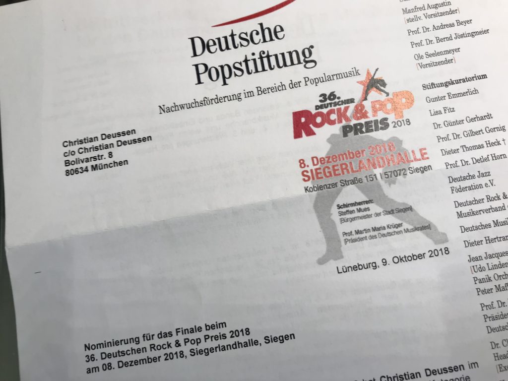 Deutscher Rock & Pop Preis 2018